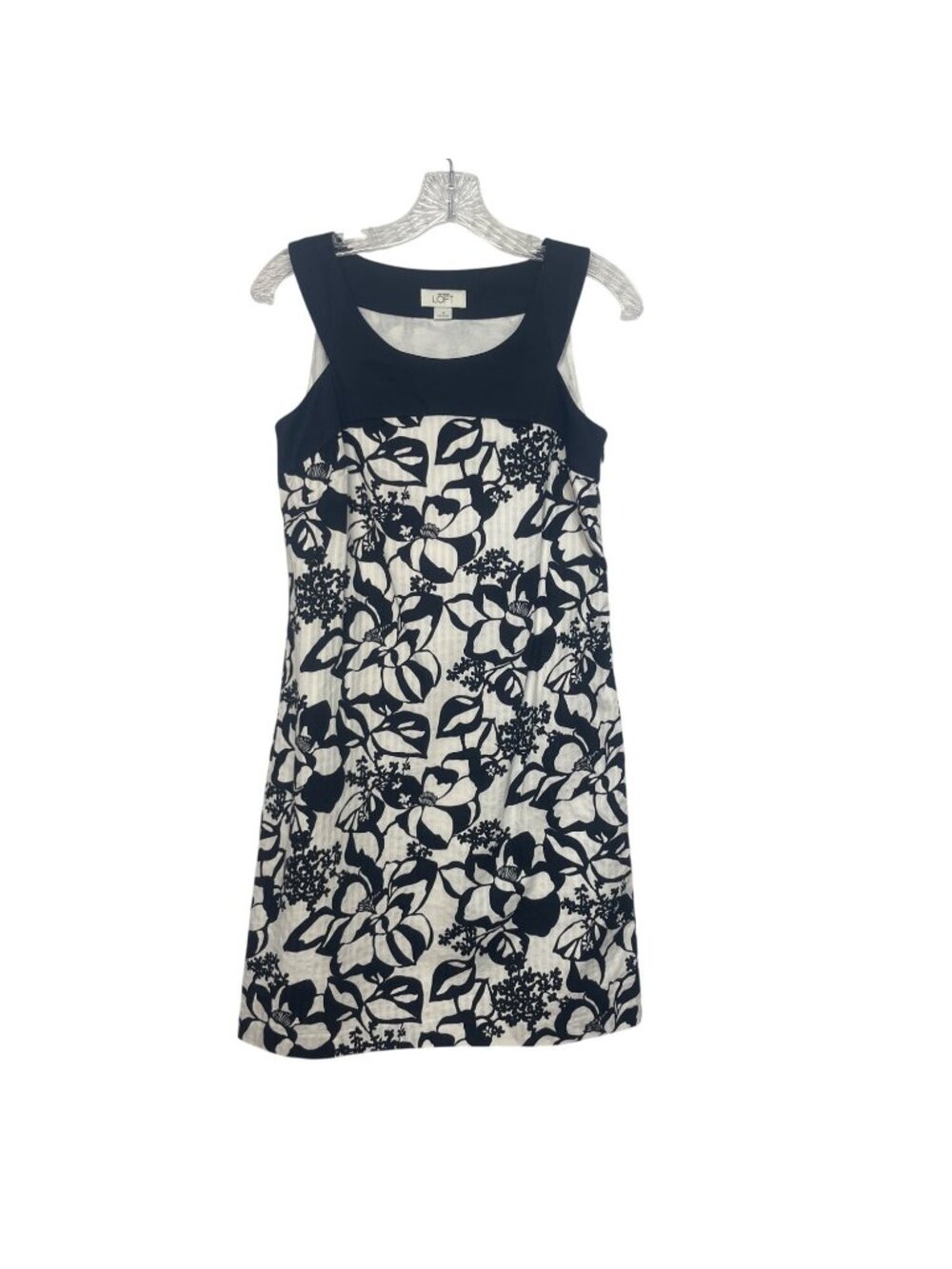 Ann Taylor Loft Floral Print Sleeveless Dress Size 4 Black White‎ Knee Length